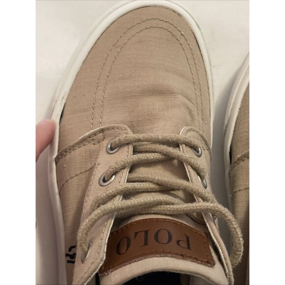 Boys Tan Polo Ralph Lauren Lace Up Canvas Sneaker Dress Shoes Size 4Y Logo - Picture 9 of 16